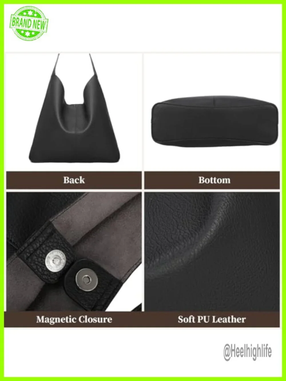 Soft Vegan Leather Hobo Bag Slouchy Shoulder Tote Lightweight Everyday Purse